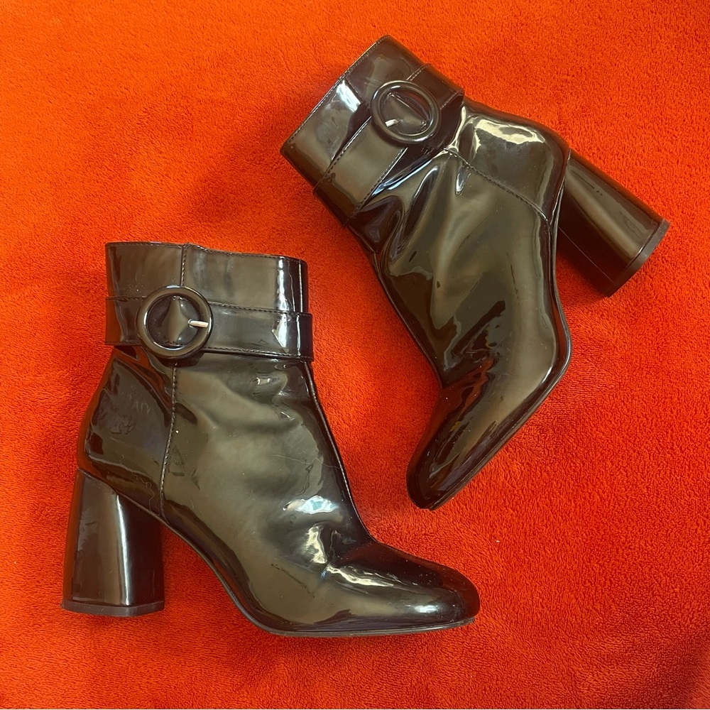 Nine West Black Faux Patent Leather Heeled Boots